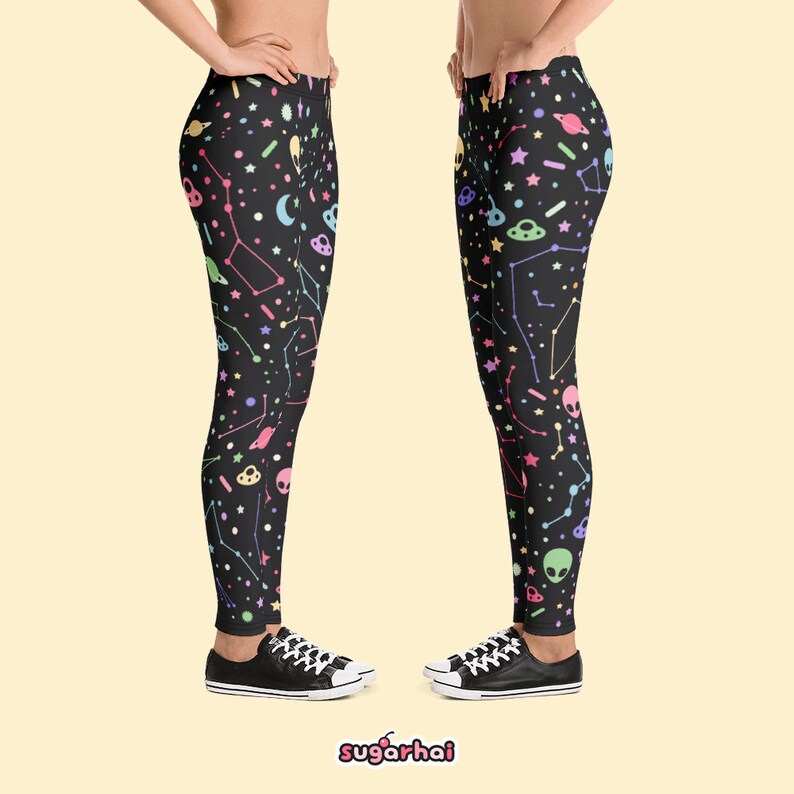 Space Grunge Constellation Leggings With Aliens and Ufos, Celestial ...
