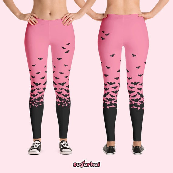 Pastel Goth Leggings With Black Bats, Spooky Cute, Soft Grunge Yoga Pants,  Kawaii Clothes 