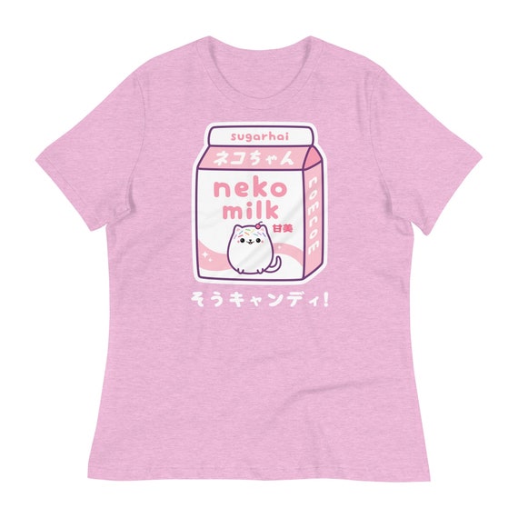 Cute Milk Shirts, Kawaii Neko Tops, Pastel Aesthetic, Japanese Tee