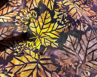 Brown and Orange Leaf Batik 100% Cotton Quilt Fabric