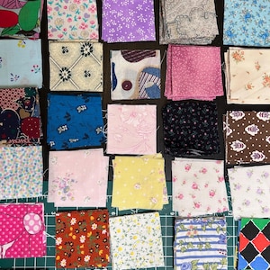 Vintage Cotton Fabric Bundles of 25 scrappy squares: 2.5" x 2.5"
