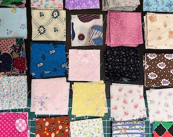 Vintage Cotton Fabric Bundles of 25 scrappy squares: 2.5" x 2.5"