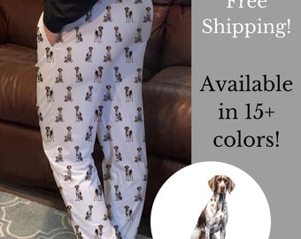 German Shorthaired Pointer PJs, GSP Pajamas Bottoms, Dog Dad Gift for Father's Day, Custom Pet Face Photo PJ Pants, Matching Family Pajama