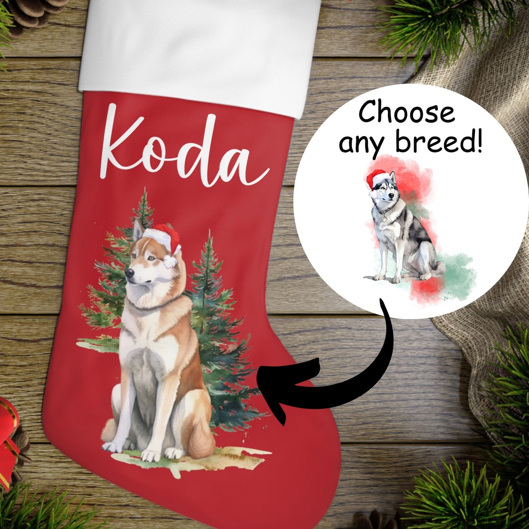Red Husky Stocking, Custom Pet Christmas Stocking, Personalized Dog
