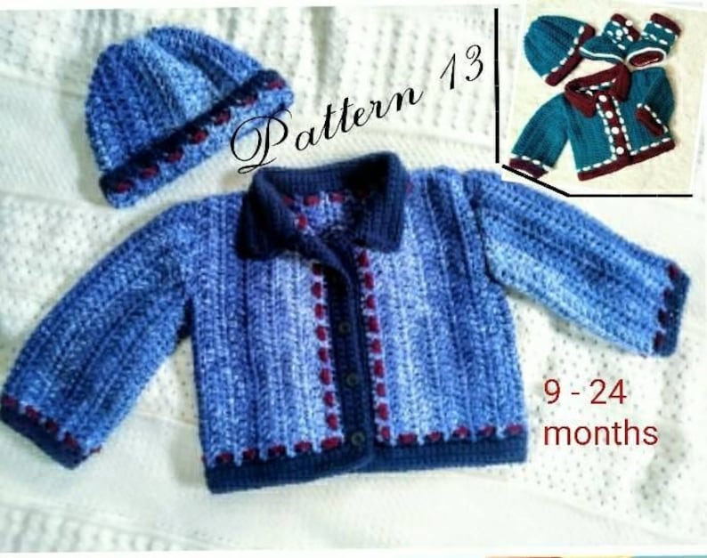 Baby boy crochet sweater hat and booties pattern toddler crochet pattern. Sizes 9-24 months Infant Crochet pattern