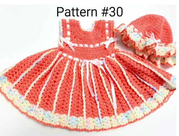Crochet baby dress pattern Crochet baby hat pattern Crochet pattern Size preemie to 24 months. Baby girl crochet