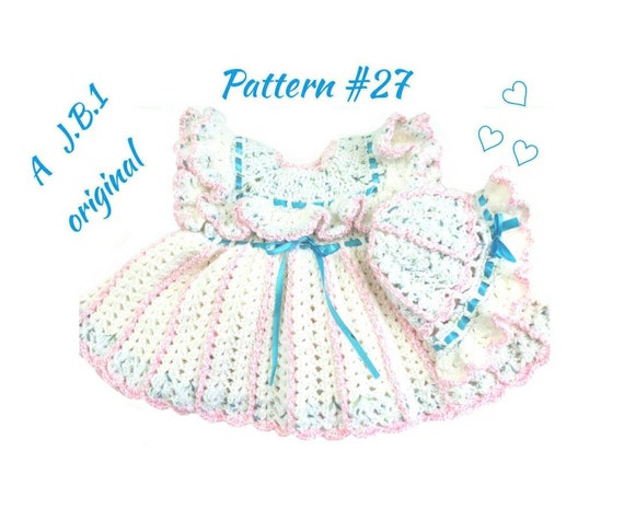 Crochet baby dress pattern Crochet baby hat pattern Crochet pattern Size preemie to 24 months. Baby girl crochet