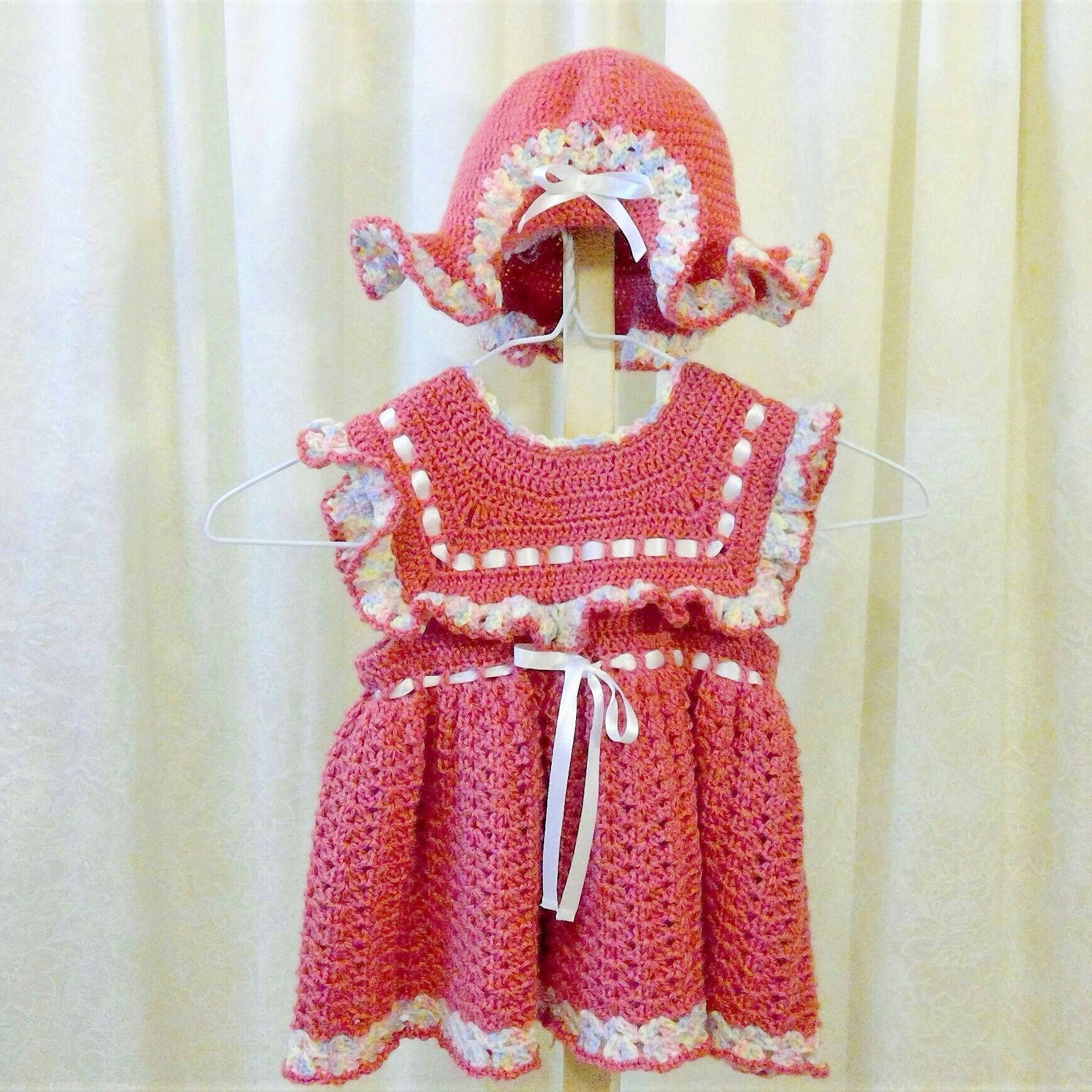 Pink Crochet Baby Dress Baby Girl Dress Crochet Baby Hat Baby Etsy