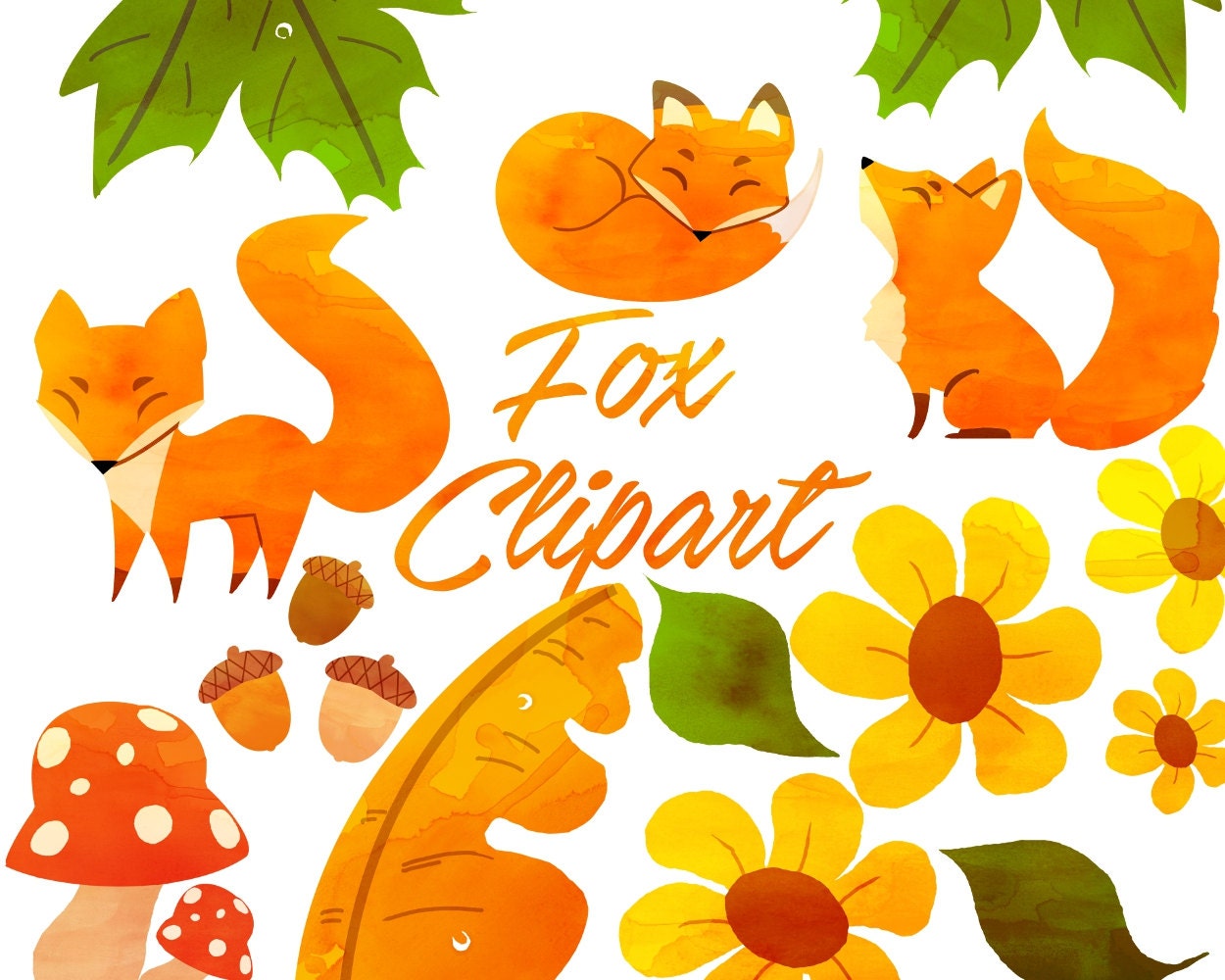 Cute Fox clipart Fox clip art Autumn Clipart Watercolor | Etsy