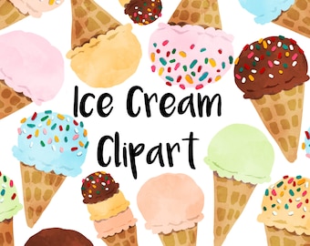 Ice Cream Watercolor Clipart, Instant download, Ice Cream clip art, Sundae, chocolate ice cream, vanilla ice cream