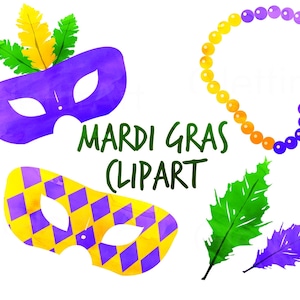 Mardi Gras Clipart, mardi gras clip art, mardi gras mask, for personal and commercial use, instant download, scrapbooking, planner stickers image 1