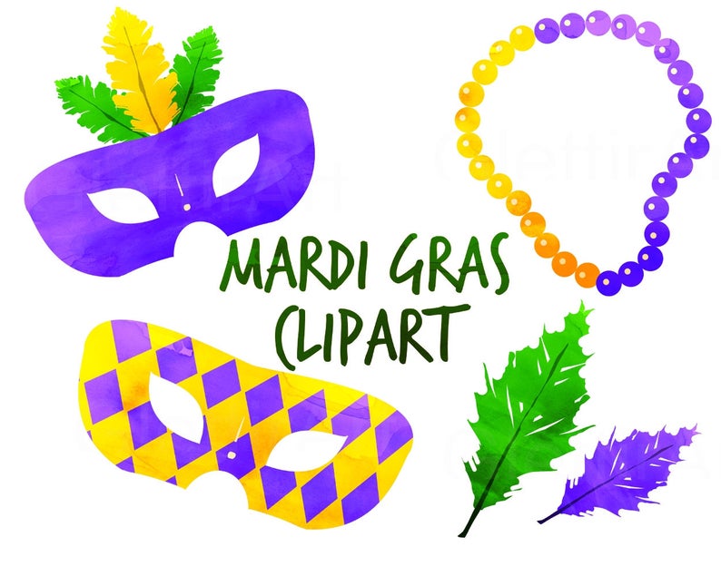 Mardi Gras Clipart, mardi gras clip art, mardi gras mask, for personal and commercial use, instant download, scrapbooking, planner stickers image 1