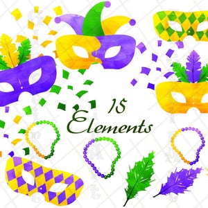 Mardi Gras Clipart, mardi gras clip art, mardi gras mask, for personal and commercial use, instant download, scrapbooking, planner stickers image 2