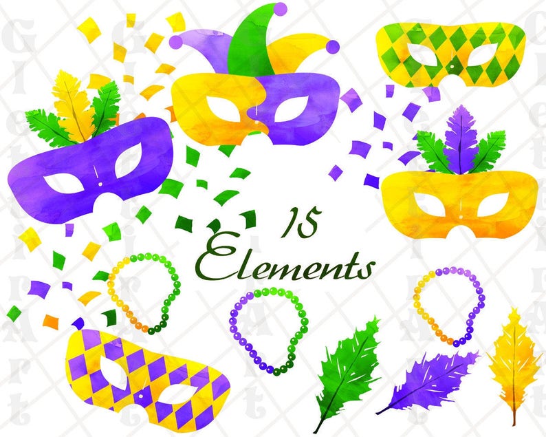 Mardi Gras Clipart, mardi gras clip art, mardi gras mask, for personal and commercial use, instant download, scrapbooking, planner stickers image 2