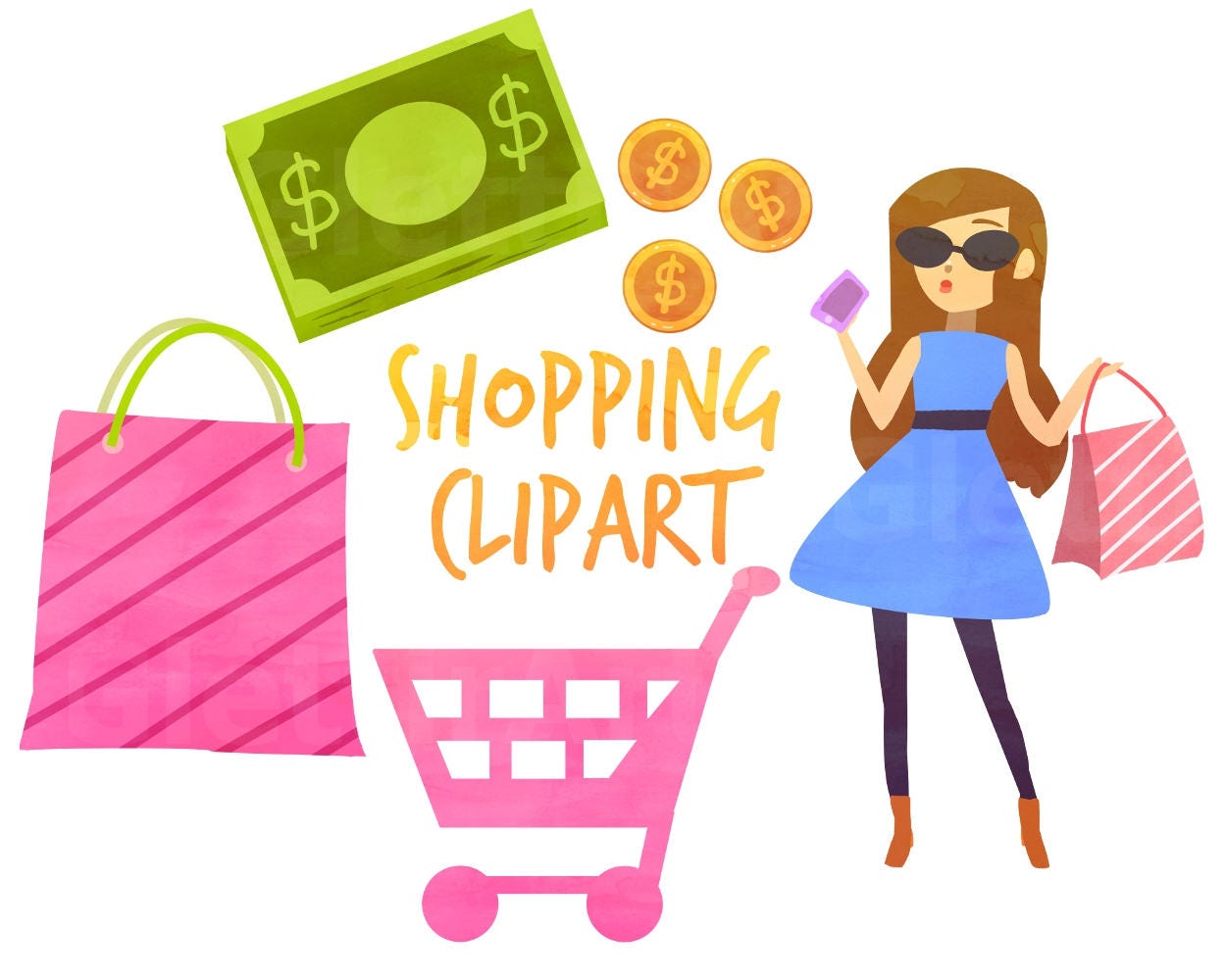 Shopping Clipart, Fashion Clipart, Shopping Bags Clipart, for personal and  commercial use, instant download, scrapbooking, planner stickers