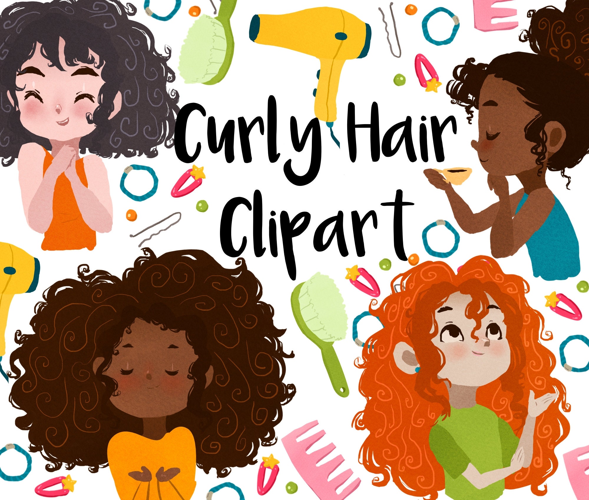 Curly Hair Cartoon - Etsy Curly Hair Cartoon - Etsy