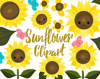 Sunflower clipart, Sunflowers clip art for personal and commercial use, digital clipart, instant download, scrapbooking, printable