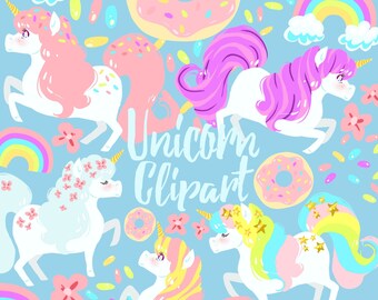 Cute Unicorn clipart, Unicorn clip art, for personal and commercial use, digital clipart,  planner stickers, scrapbooking