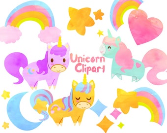 Cute Unicorn clipart, Unicorn clip art, Watercolor clipart for personal and commercial use, digital clipart,  planner stickers, scrapbooking