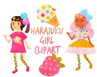 Kawaii Clipart, Harajuku girl clipart, Kawaii girl Clipart, for personal and commercial use, scrapbooking, planner stickers