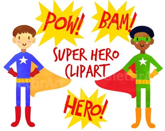Cute Superhero Clipart, Super Hero Clipart, Superhero Costume, for personal and commercial use, scrapbooking, planner stickers