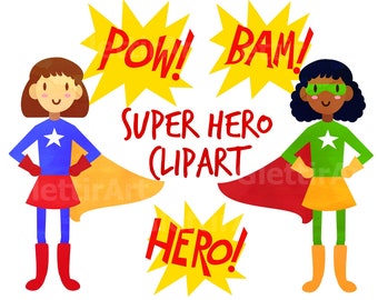 Cute Superhero Clipart, Super Hero Clipart, Superhero Costume, for personal and commercial use, scrapbooking, planner stickers