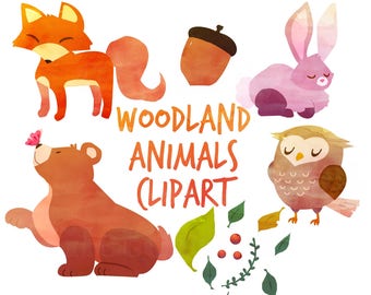 Woodland Animals clipart, fox clipart,  animals clipart, Watercolor clipart for personal and commercial use, scrapbooking, planner stickers