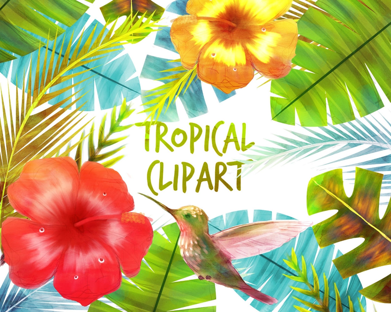 Tropical Clipart Tropical Clip art Tropical Flowers for | Etsy