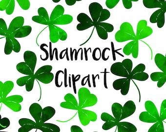 Shamrock Watercolor Clipart, St Patrick's Day Clipart, st patrick clipart, clip art, instant download, scrapbooking, planner stickers