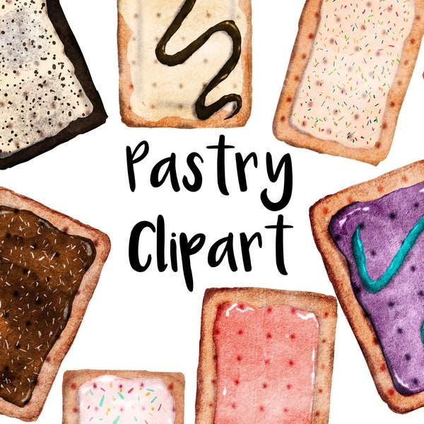 Toaster Pastries Watercolor Clipart, Instant download, chocolate, strawberry, sprinkle toaster pastry