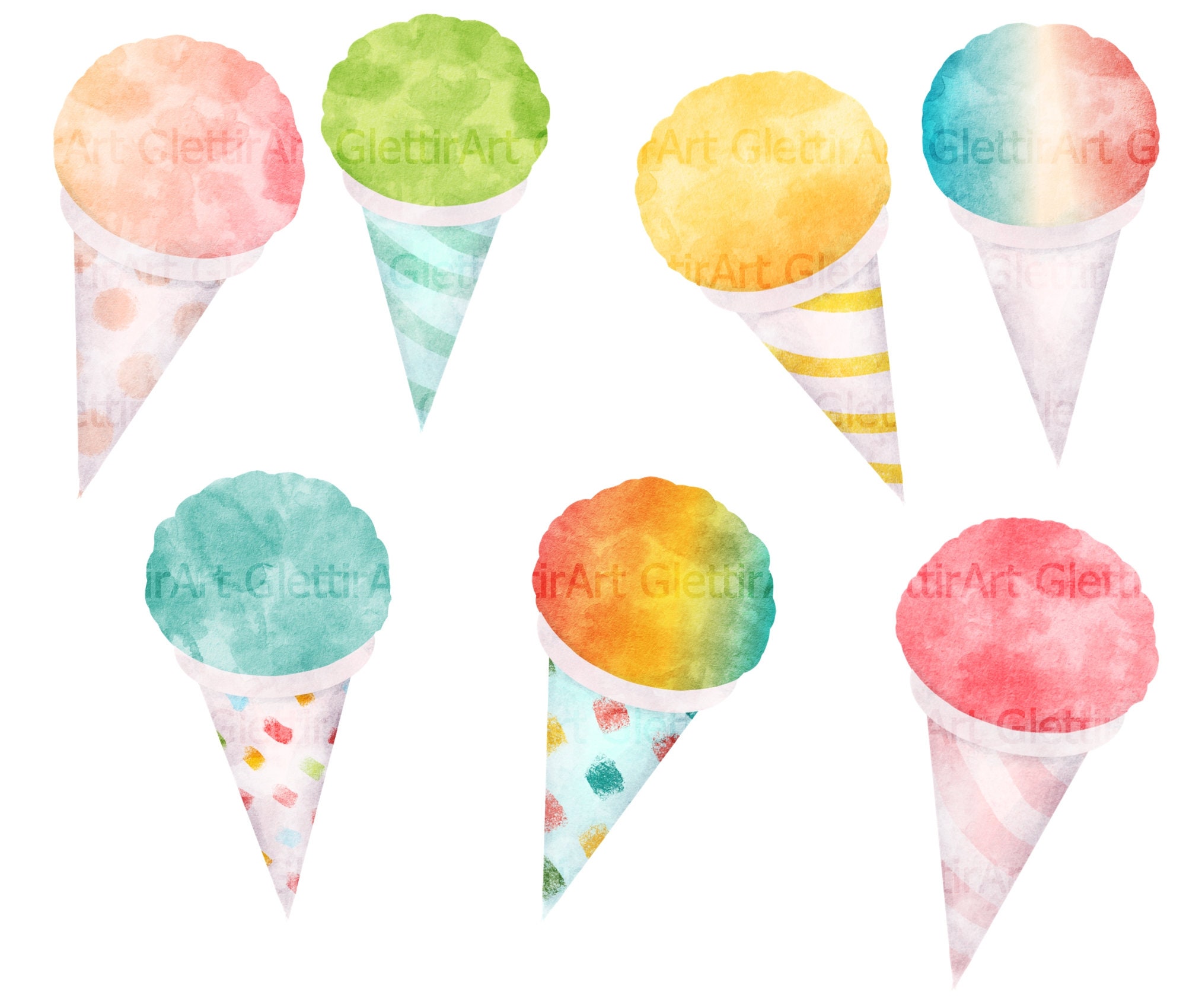 Snow Cone Watercolor Clipart Instant download Snow cones Etsy
