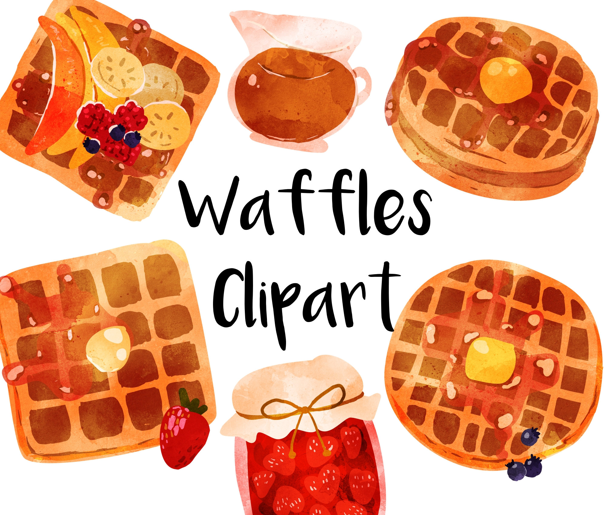 Watercolor Waffles Clipart Instant Download Strawberry Jam Etsy Singapore