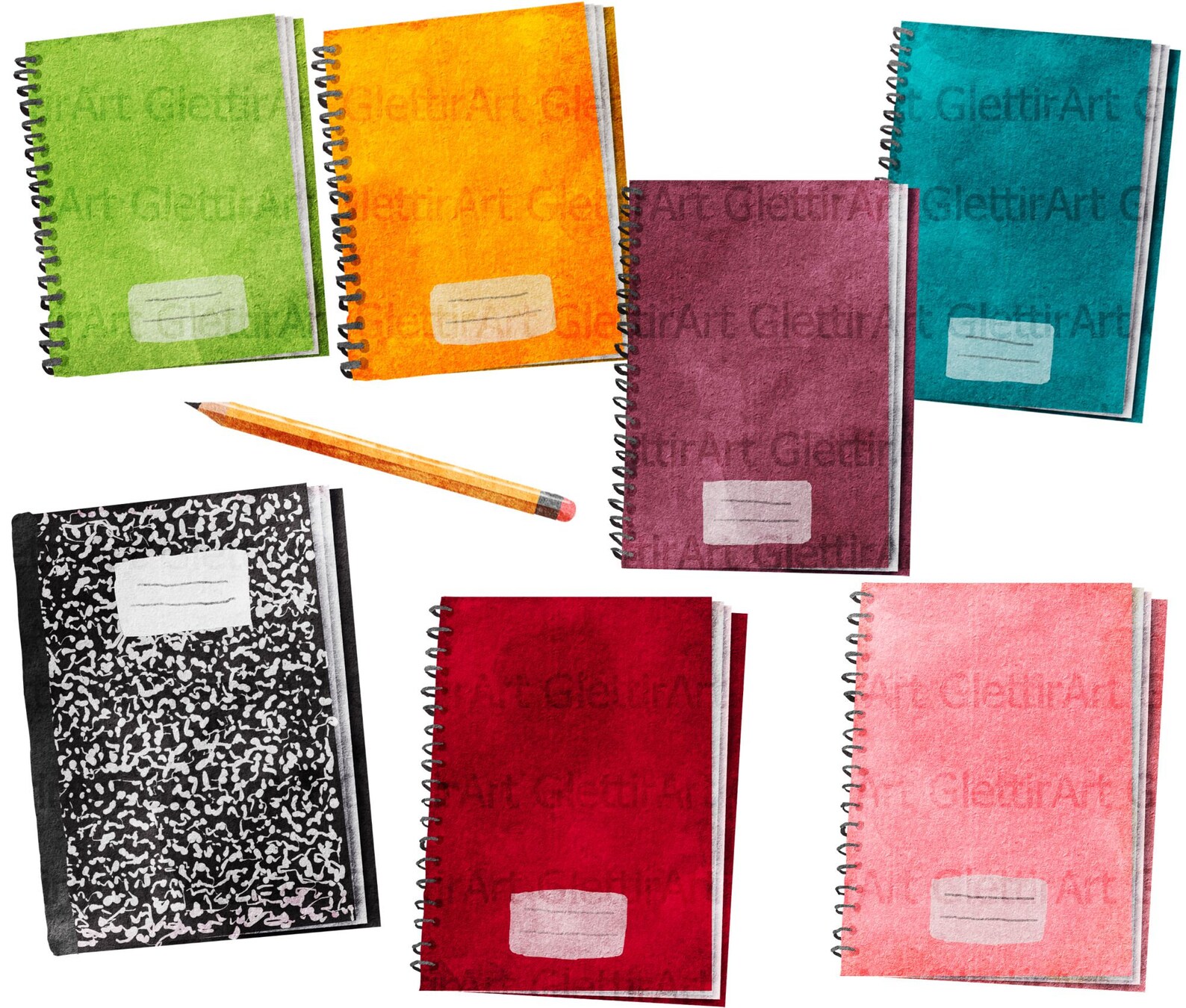 Notebook Watercolor Clipart, Instant Download, Scrapbooking, Stickers