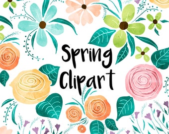 Spring Flowers Watercolor Clipart, Instant download, Flower clip art, Plants, Floral, Spring time