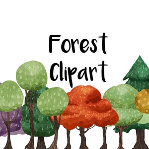 Trees Watercolor Clipart, Forest, Nature, Greenery, Woodland, Instant download