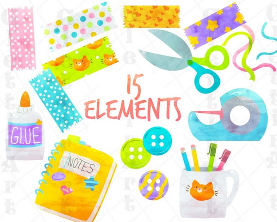 Cute School Supply Elements Clip Art Set