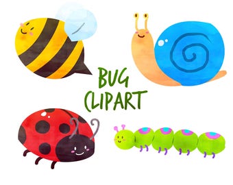 Cute Bugs Clipart, Ladybug Clipart, Butterfly Clipart, for personal and commercial use, instant download, scrapbooking,  planner stickers