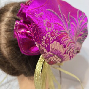 Reversible Vintage Asian Style Embroidered Satin Odango Bun Covers ...