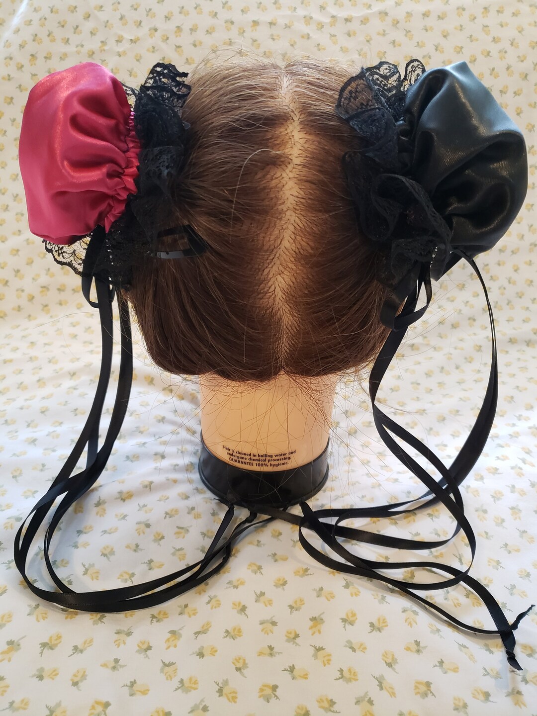 Reversible Pink and Black Satin Bun Covers Etsy