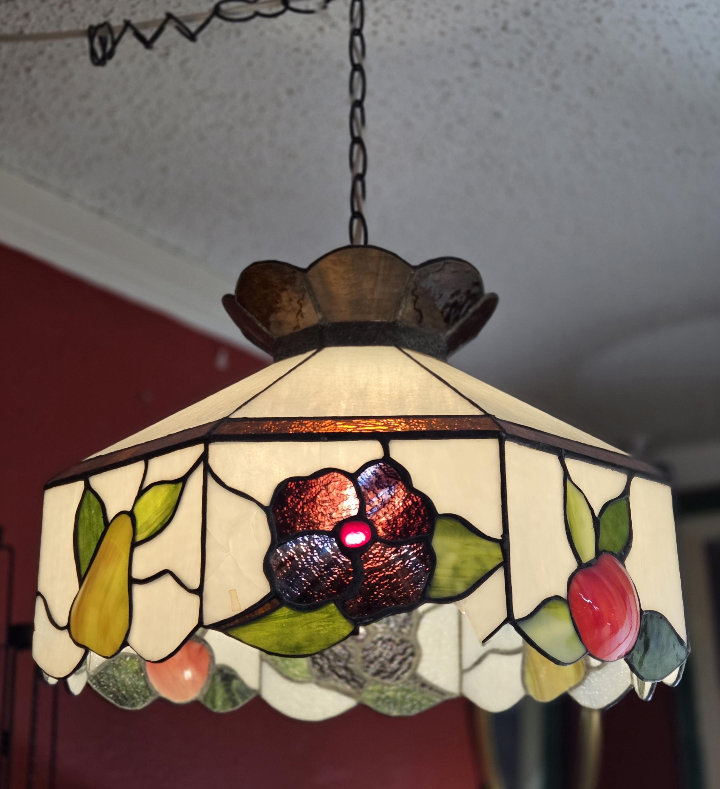 Stained Glass Fruit Hanging Lamp Vintage - Etsy