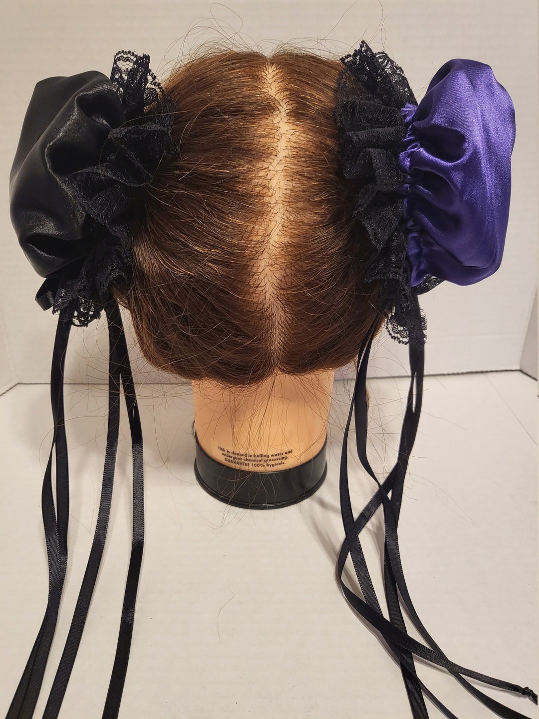 Purple and Black Satin Reversible Odango Bun Covers