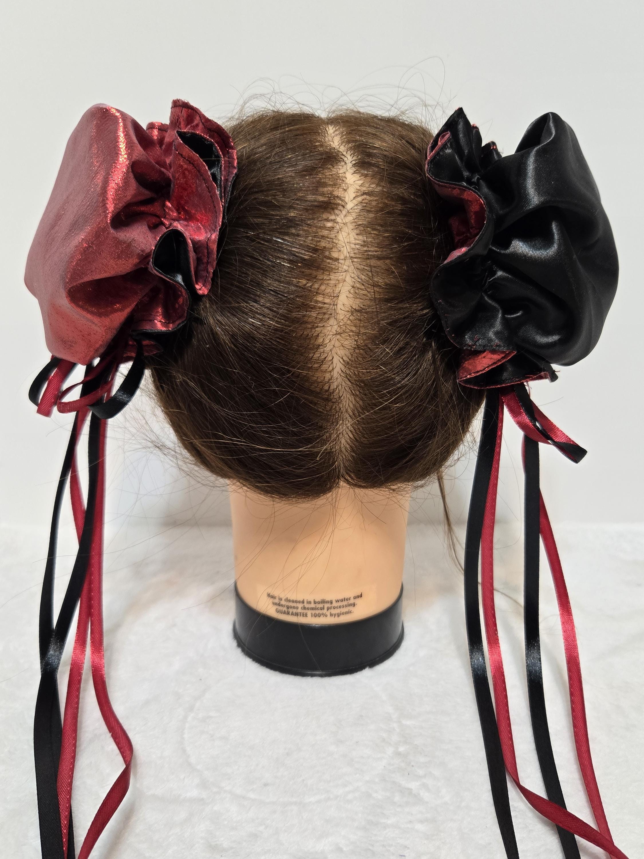 Reversible Red Metallic Foil and Black Satin Odango Bun Covers