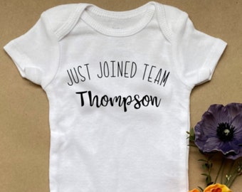 Custom Baby ONESIES® Bodysuit, "Just Joined Team" Personalized Infant Outfit