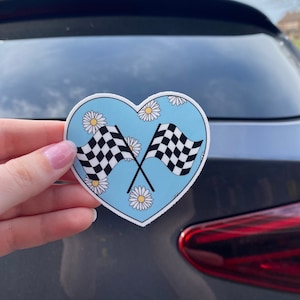 Racing Flags Sticker, Drift, Floral Car Accessories , Girly Racer Gift, Race Life, Women&#39;s Car, Laptop