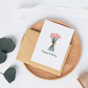 Carte d'anniversaire florale, cartes de voeux simples, bouquet de fleurs