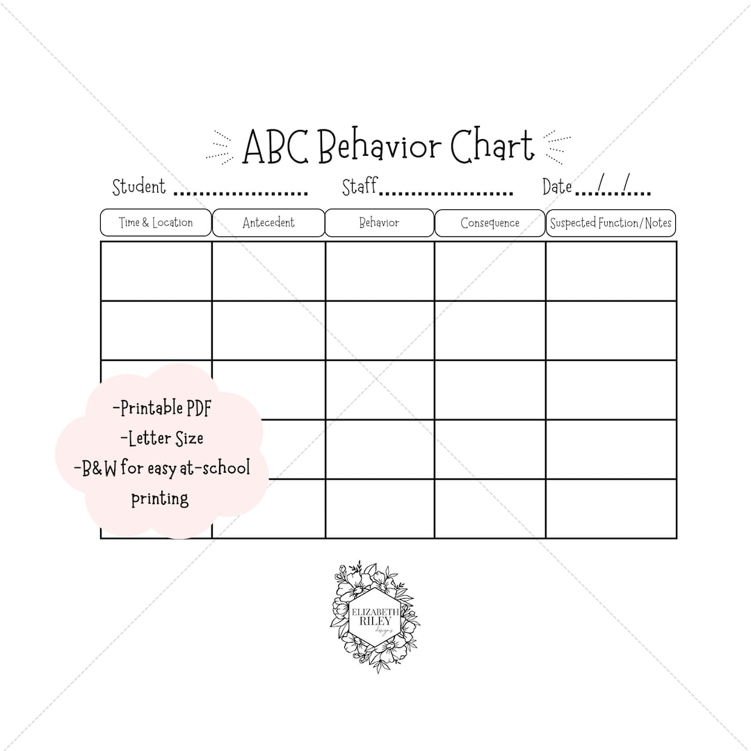 ABC Behavior Chart, Printable Instant Download, Special Education
