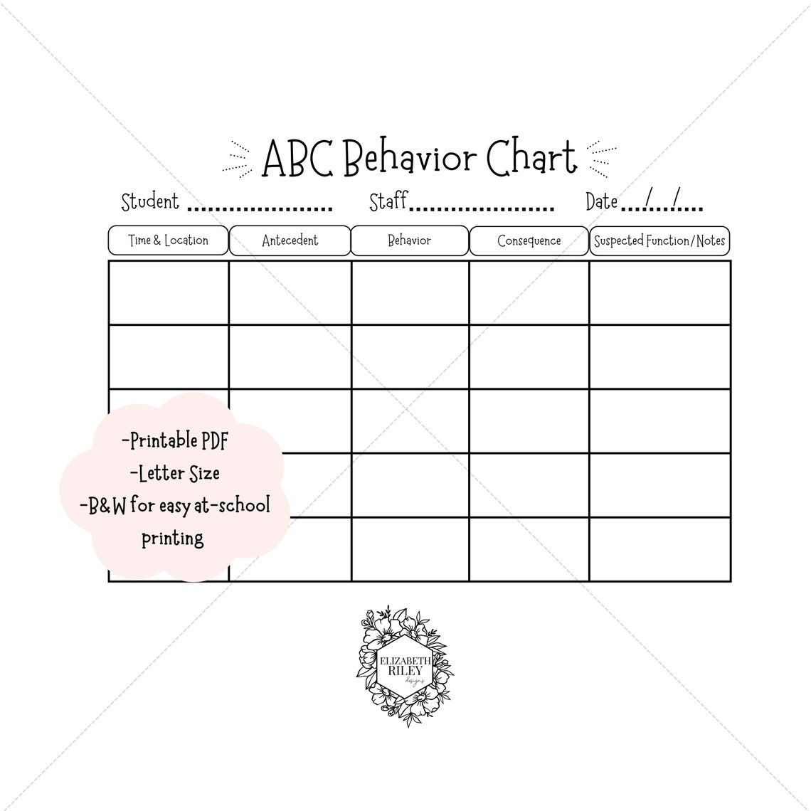 ABC Behavior Chart Printable Instant Download Special - Etsy