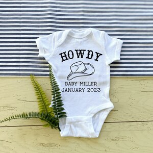 Howdy Pregnancy Announcement ONESIES® Bodysuit, Personalized, Western Baby Shower, Rodeo Family, Cowboy, Cowgirl