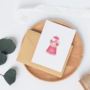 Com amor Cartão de Dia dos Namorados, Máquina de chicletes, Cartões de felicitações simples