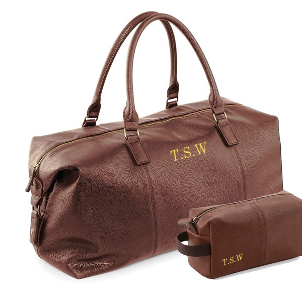 Luxury Embroidered Initials Mens Weekend Bag and Wash Bag - Personalised With Embroidered Initials - Personalised Weekender Set